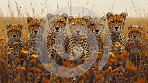 Group of Cheetahs Standing in Field