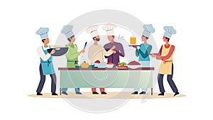 Group of Chefs Cooking Together in a Kitchen, vector design Generative AI