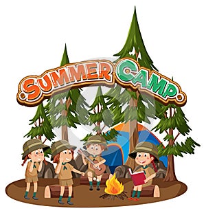 Group of children camping out