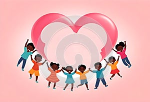 a group of children circled arround the heart