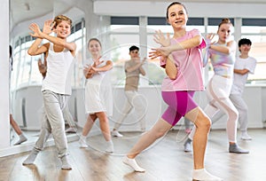 Group of children dancing jazz funk