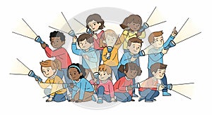 Group of children exploring with flashlights