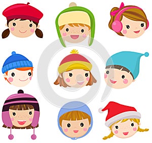 Group of children face set