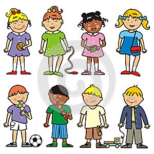 Group of children, girls and boys, vector icon