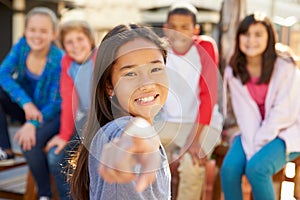 Group Of Children Hanging Out Together In Mall