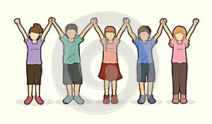 Group of children holding hands cartoon