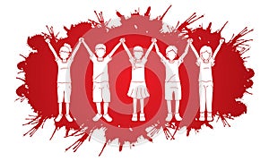 Group of children holding hands cartoon graphic