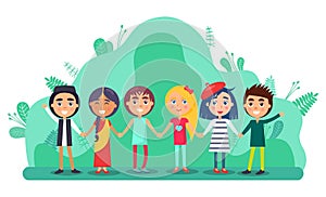 Group of Children Holding Hands, Friendship Vector