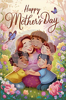 Group of Children Hugging on Happy Mothers Day Card