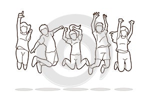 Group of children jumping, Happy Feel good cartoon