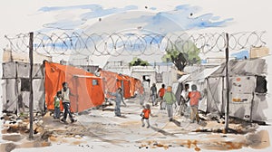 A group of children live in a refugee camp