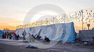 A group of children live in a refugee camp