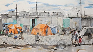 A group of children live in a refugee camp