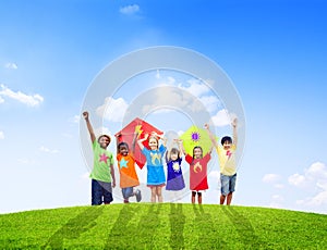 Group of Children Playing Kites Together photo