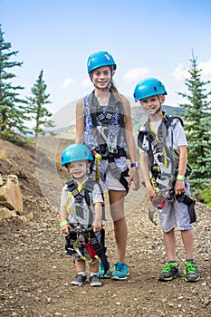 Group of Children ready to go on a zipline adventure