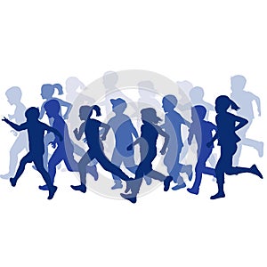 Group of children silhouettes running