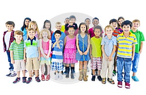 Group of children standing in line Friendship Concept