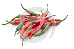 Group chili peppers on a white