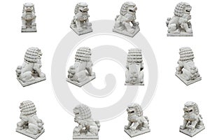 Group of Chinese Imperial Lion Statue, Isolated on white background