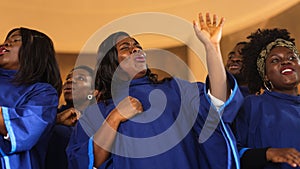 Group Of Christian Gospel Singers Praising Lord Jesus Christ. Song Spreads Blessing, Harmony in Joy