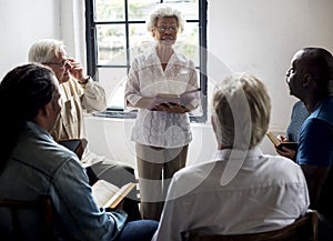 Group of christianity people reading bible together