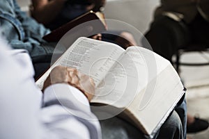 Group of christianity people reading bible together