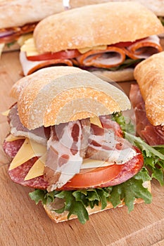 Group of ciabatta sandwiches