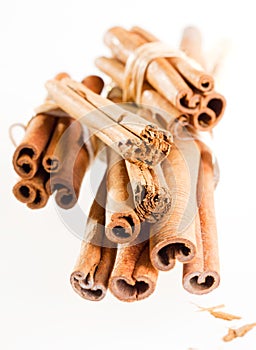 A group cinnamon sticks isolated on white