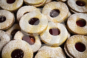 Group circular cookies filled with jam