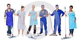 Group of cleaners with mop