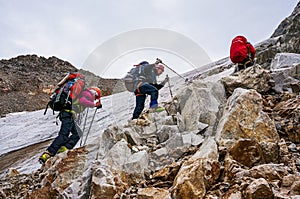 Group of climbers ascent to the mountain during a sporting hike