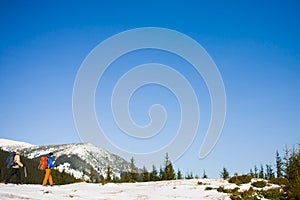 A group of climbers in the mountains.