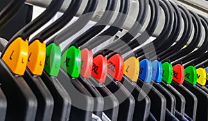 Group of cloth hanger with various color sizing label