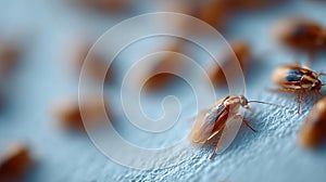 A group of cockroaches crawling on a blue surface