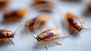 A group of cockroaches crawling on a white surface
