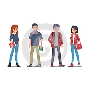Group of College Students Flat Illustration