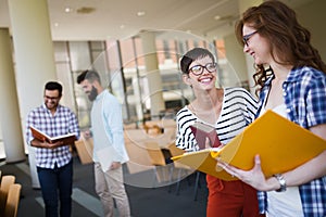 Group of college students at the library