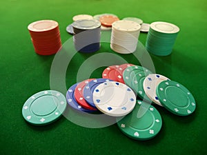 Group of coloful gamble chips