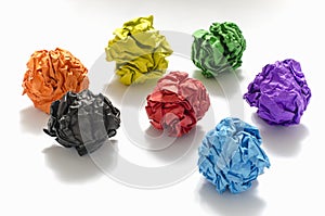 Group of color crumpled paper ball