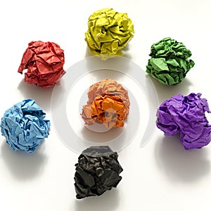 Group of color crumpled paper ball