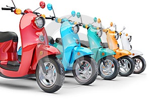 Group color scooters in row
