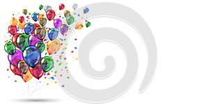 Group colored helium fly balloons with confetti - vector