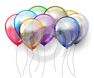 Group colored helium fly balloons isolated on white background - vector