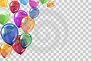 Group colored helium fly balloons on transparent background - vector