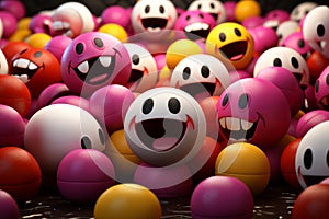 a group of colorful balls with smiling faces