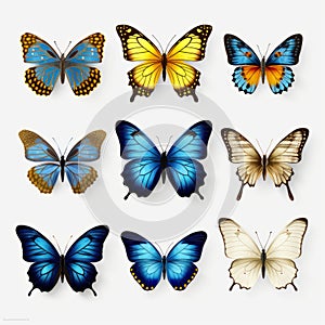 Colorful Butterfly Collection: Hyper-realistic Illustrations On White Background