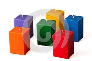 Group of colorful candles isolated in white backgr