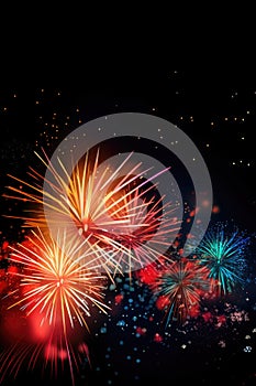 A group of colorful fireworks in the night sky. Generative AI image.