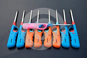 Group of colorful Gas lighter gun for gas-stove.
