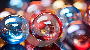 a group of colorful glass balls on a table